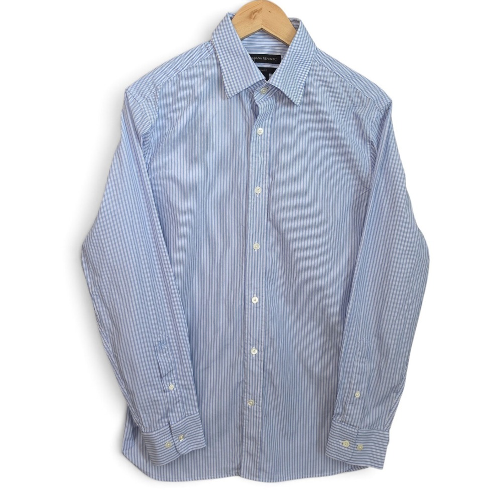 Banana Republic Dress Shirt Mens Small Blue White Stripe Slim Fit Cotton Career